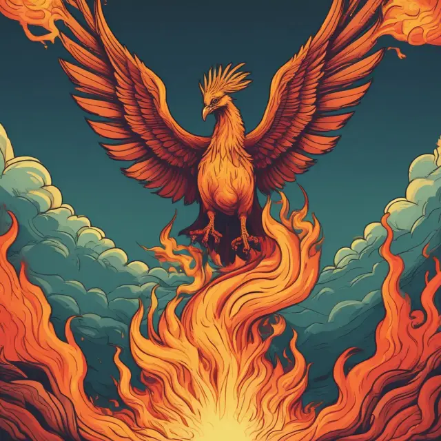 Phoenix emerging from flames representing natural unemployment