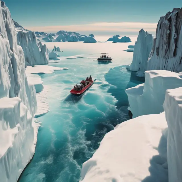 A navigator sails his boat between an iceberg representing fund premiums and a whirlpool symbolizing discounts to illustrate the balance required in mutual fund investing.