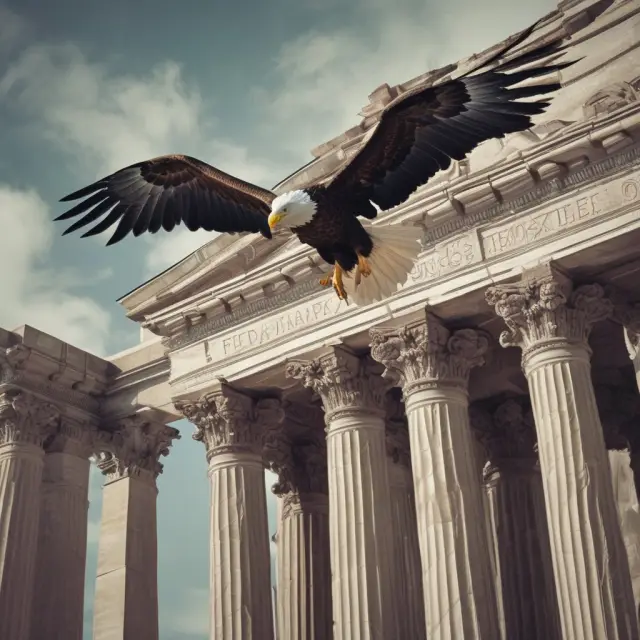 Eagle above NCUA and FDIC pillars: Deposit insurance maintaining financial stability.