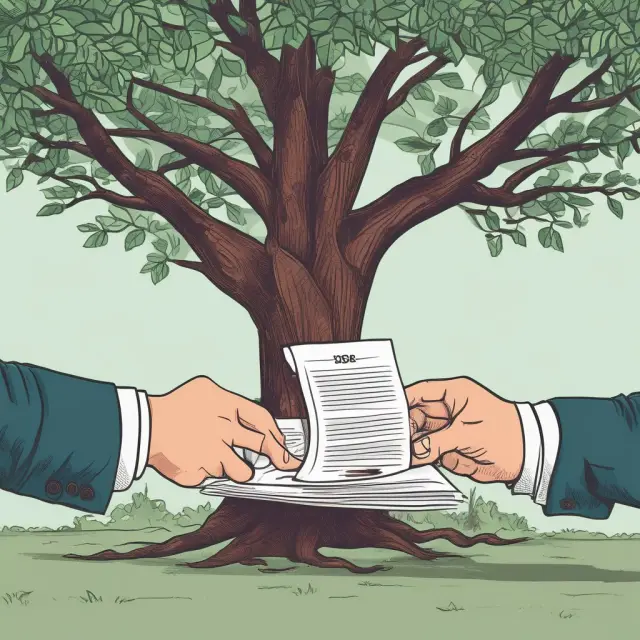 An illustration of three parties signing confidentiality agreements at a table under a single tree: mutual (two-way exchange), non-mutual (one-way disclosure), and disclosure (free information flow)