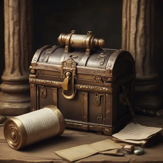 Image of a locked treasure chest with two ancient scrolls on either side, representing FAQs about non-disclosure agreements