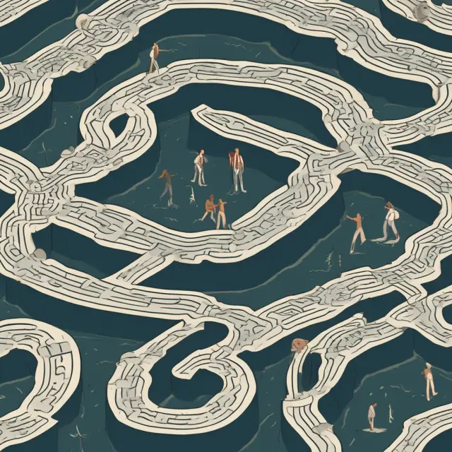 An investor examines a maze represented by financial instruments while using Non-Deliverable Forwards (NDFs) for guidance, illustrating strategies in currency risk management.