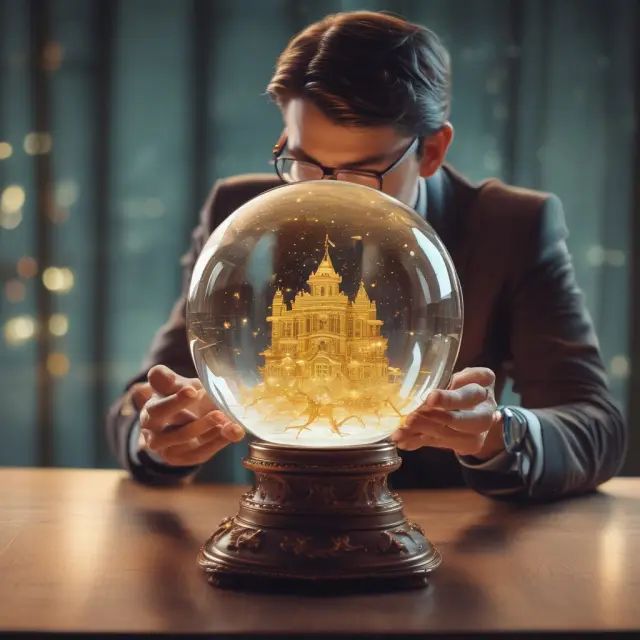 Trader examining near term data in crystal ball to inform financial decisions