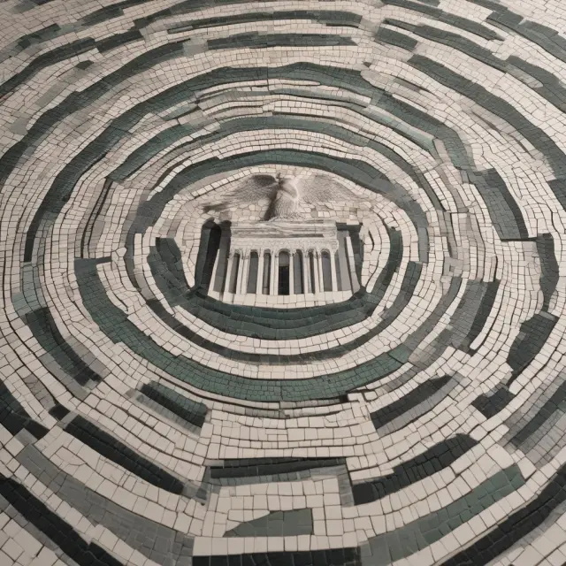 The Federal Reserve examining economic indicators on a mosaic table to assess the impact of near term data on monetary policy decisions
