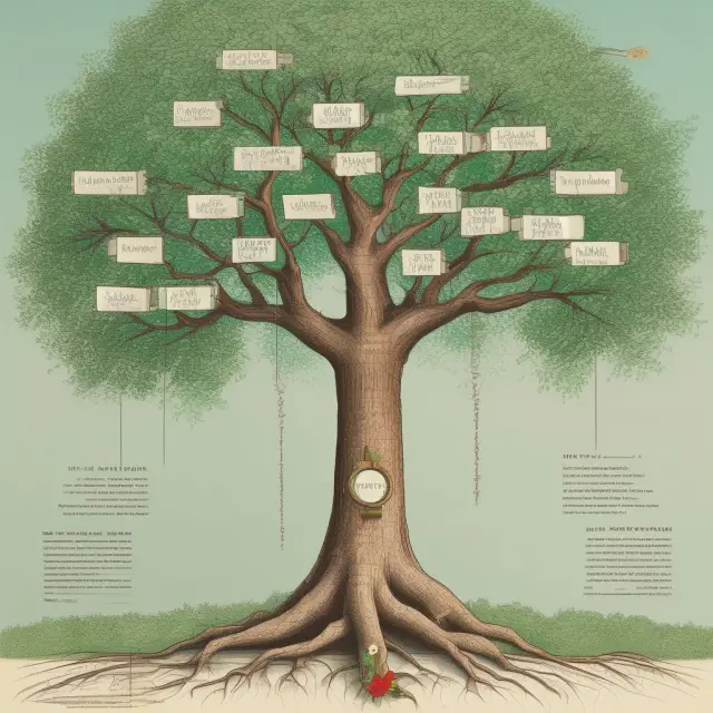 A family tree blooms, each branch representing future income requirements growing and adjusting as children grow older