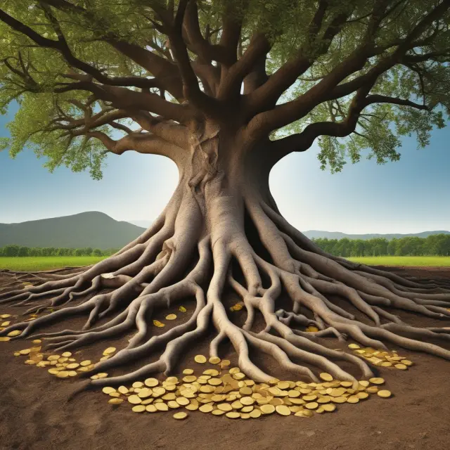 Tree providing shelter with intertwined golden coins: A metaphor for the needs approach in life insurance planning