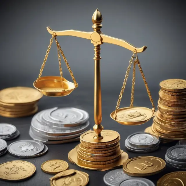 Golden and silver balance scales illustrate nominal and real exchange rates, showcasing their differences in currency value assessment.