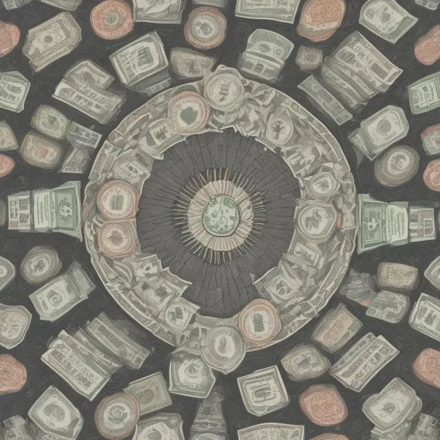 A colorful kaleidoscope of interwoven currency symbols with the Nominal Effective Exchange Rate (NEER) index at its core, symbolizing forex traders employing arbitrage and hedging strategies
