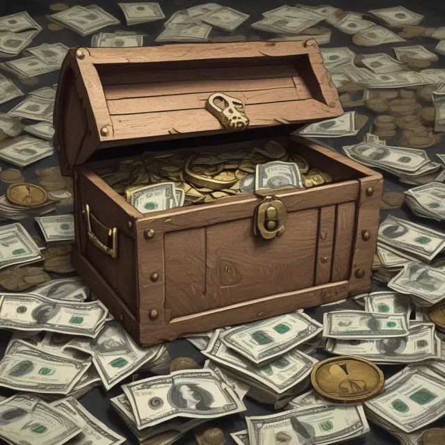 Negative-yielding bond sitting inside a treasure chest with various currencies and gold. Investors seek safety and potential currency gains despite losses at maturity.