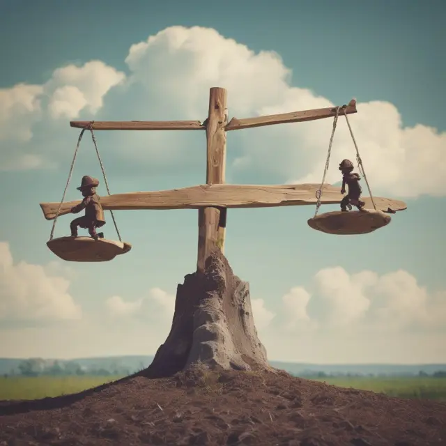 Seesaw with negative bond yields on one side and stocks on the other, representing risk-return dynamics