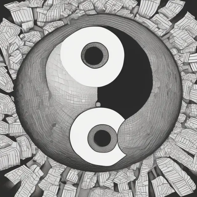 Assets representing stocks and bonds arranged in a yin-yang sphere, symbolizing the inverse relationship and portfolio balancing