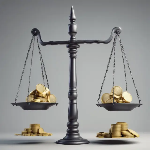 Negative gap represented as a balance scale tilting towards liabilities, emphasizing the importance of effective asset-liability management