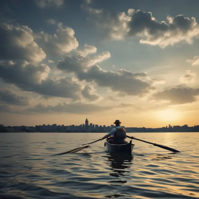 A group of banks rowing against a strong current, representing their efforts to adapt to negative interest rate policies by increasing lending and investment.
