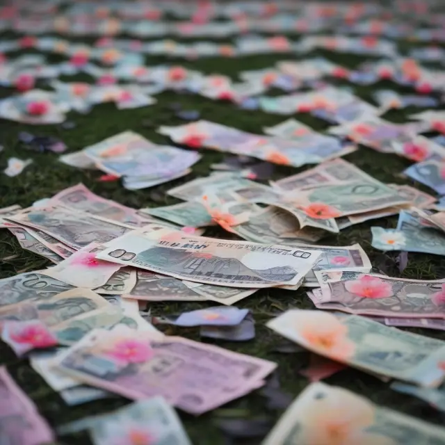 Japanese yen rainflowers growing from banknotes field, representing the BoJ