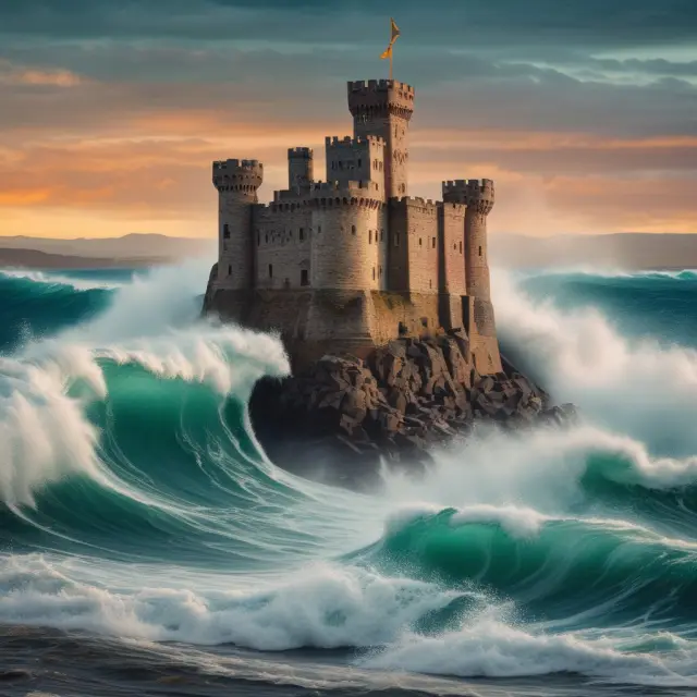 A castle of economic theories faces a tempestuous sea representing negative interest rates and their criticisms. Alternative monetary policy tools are depicted as buoyant lifeboats.