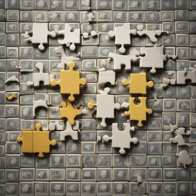 An intricate jigsaw puzzle showcasing the globe with negative interest rates represented as key puzzle pieces for Europe, Japan, and Sweden.