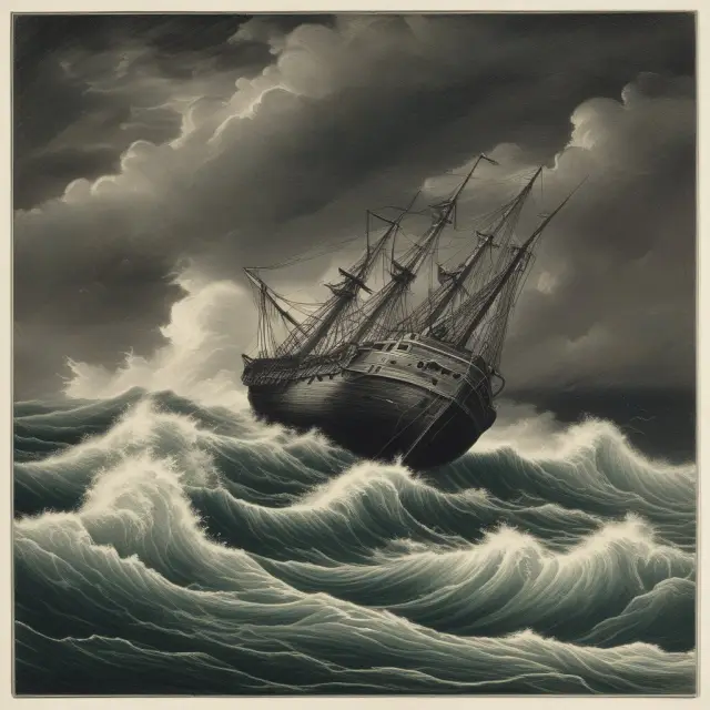 A stormy sea symbolizing negative returns threatening a sinking ship representing a business with mounting interest expenses