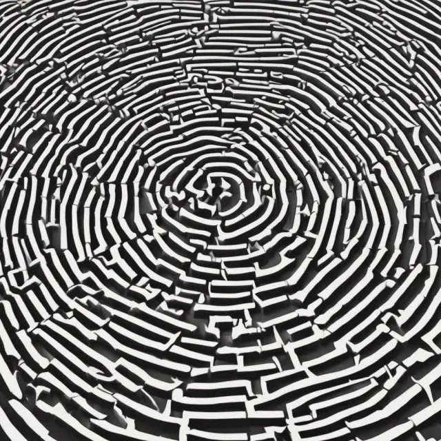 A complex maze illustrating bonds with negative convexity, where certain areas contract as interest rates decrease and expand as they increase