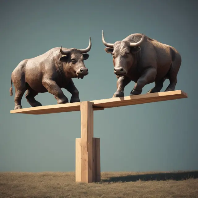 Negative carry investments: A seesaw with negative bull and bear representing real estate, borrowing/lending and forex markets.
