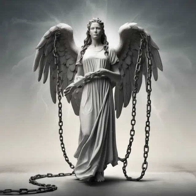 An angel in business suit with a shield (negative covenant) guiding a company