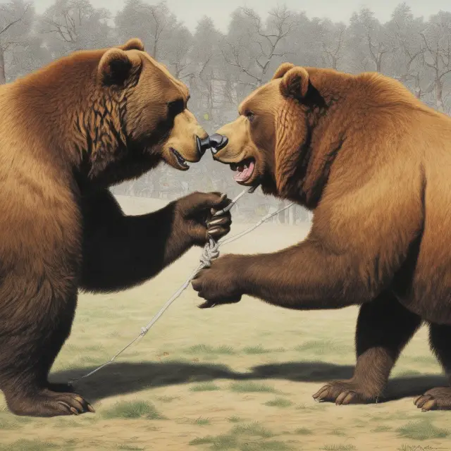 A tug-of-war scene featuring a bear vs. bull, with an ADX line acting as the referee to determine the direction of the market trend