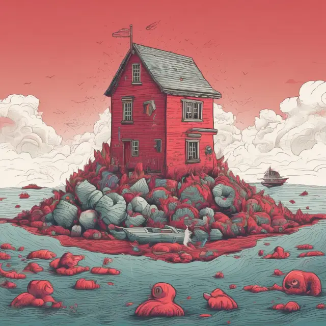 An underwater homeowner struggling to stay afloat amidst financial burdens and a large mortgage anchor.