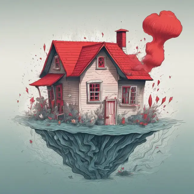 Underwater homeowner struggling in a sea of red ink, illustrating the challenges of negative equity.
