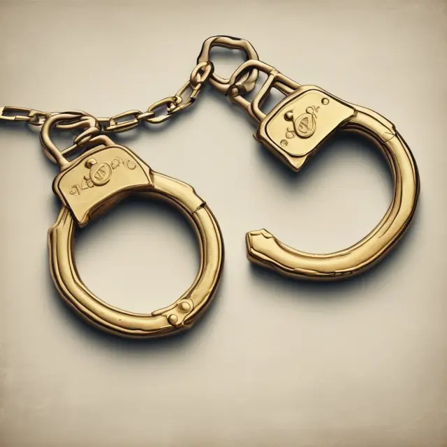 A golden handcuff forging a double negative pledge between borrower and lender, ensuring financial security