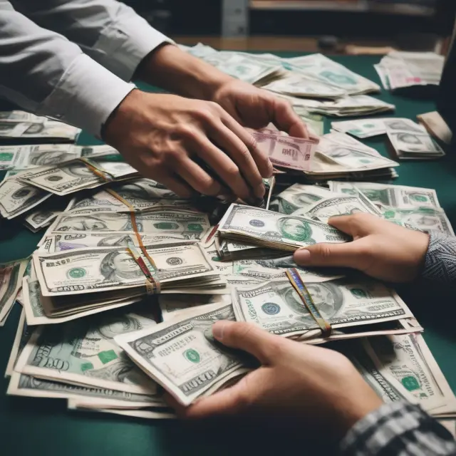 Currency notes changing hands in an exchange, with a stack of bills of exchange nearby symbolizing the transferability and liquidity of negotiable instruments