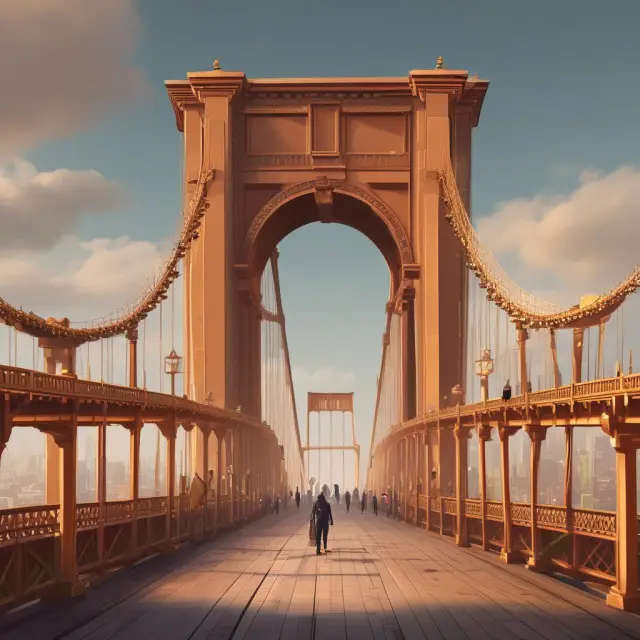 A golden bridge symbolizing connection between various traders in the Negotiated Dealing System - Order Matching system (NDS-OM), representing the integrated electronic marketplace