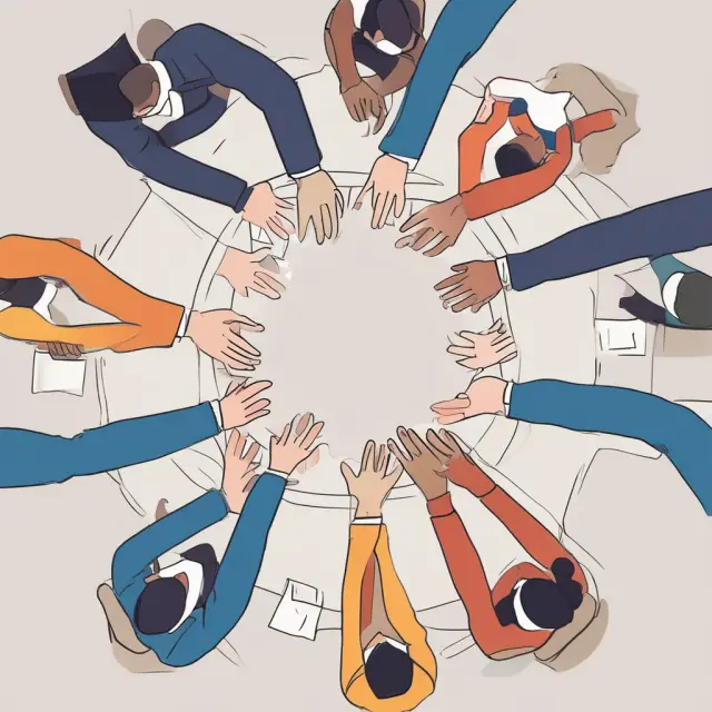 Table of hands representing negotiation stages: Preparation, Information Exchange, Bargaining, Closing Deals.