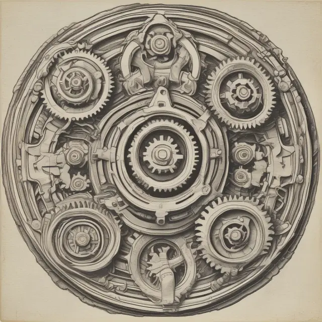 Interconnected gears symbolizing Neoclassical, Endogenous, and Evolutionary-Institutional growth theories interacting for economic progress.