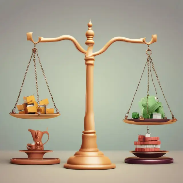 Two balanced scales represent the clash of economic theories: one side featuring consumer satisfaction, while the other signifies production costs