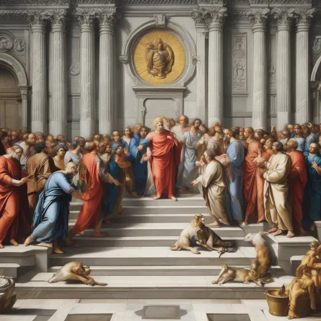 A bustling marketplace filled with idea-represented-by-balloons exchanging hands between consumers (people), symbolizing efficient communication in neoclassical economics FAQs