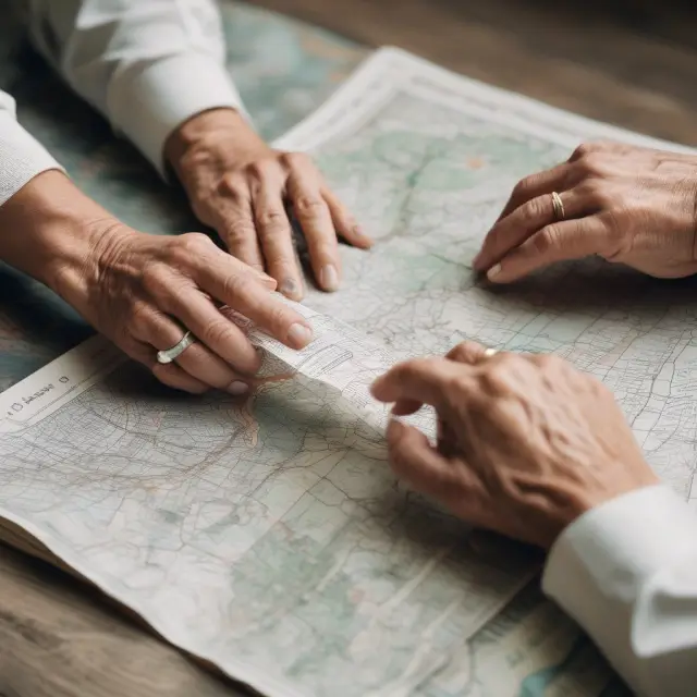 Golden bridge illustrating various annuity types as retirement income solutions for elderly hands holding a map