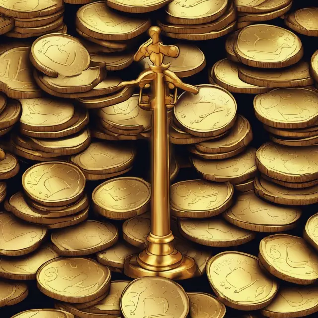 Gold coins representing net cash position with scales tipping towards positive side