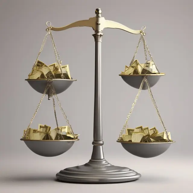 Positive net cash shown as a scale tipping towards stability, with coins representing available resources.