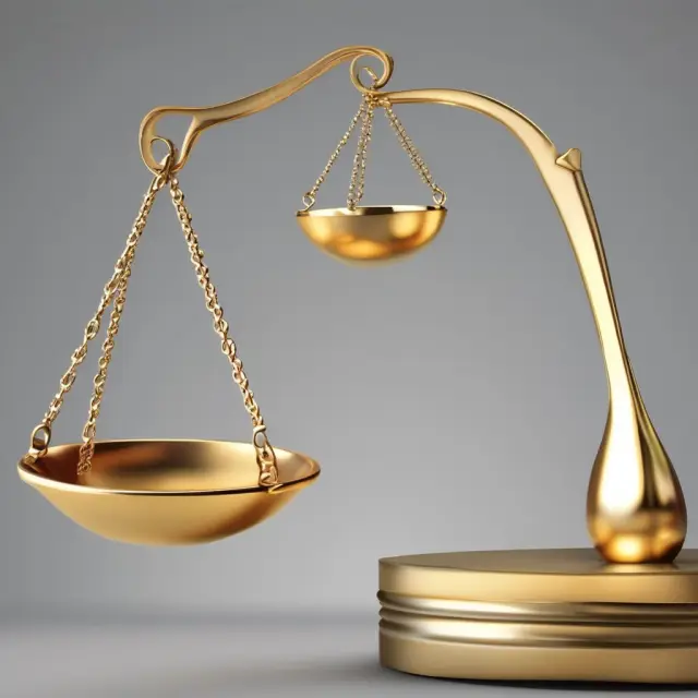 Golden scale with net debt (lower side) and EBITDA (upper side), representing the balance between a company