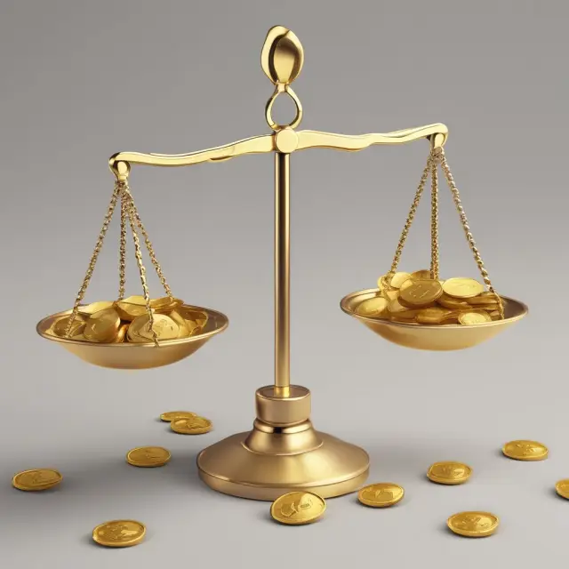 A set of scales represents Net Debt, while golden coins symbolize the total debt. Crystals illustrate EBITDA. Balancing these elements showcases calculating the Net Debt-to-EBITDA Ratio.