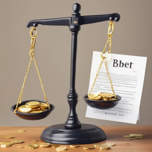 Net debt-to-EBITDA balance scale with debts as boulders and EBITDA as gold coins, highlighting the importance of assessing financial health through this ratio.