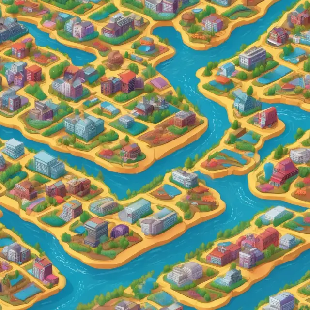 An image of various industries represented as landscapes, with their unique net debt-to-EBITDA ratios flowing like rivers, highlighting industry comparisons