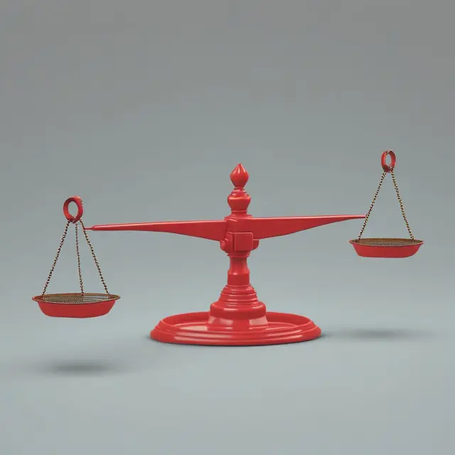 A seesaw with weights representing long and short positions balanced precariously. Leverage amplifies their effect on net exposure.