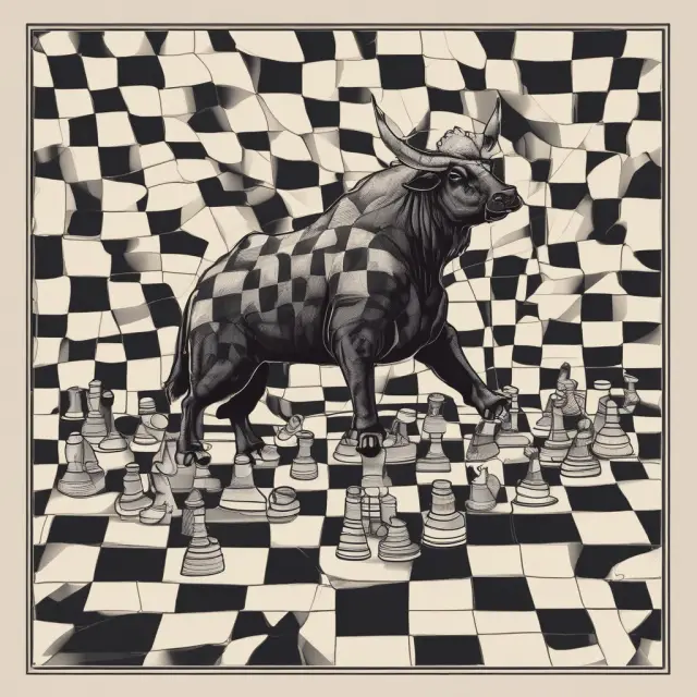 A net bull and net bear playing checkers on a risk assessment board, symbolizing the importance of understanding net exposure in managing portfolio risks