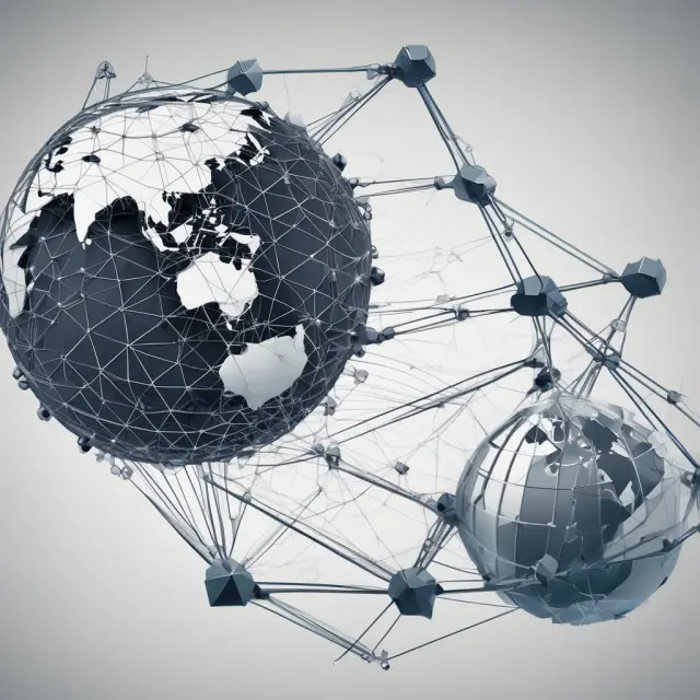 Globe interconnected by lines representing net foreign asset flows and trade connections among nations.