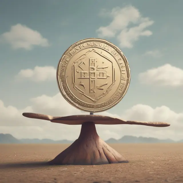 A silver coin with a minus sign on one side teetering on a seesaw, symbolizing a country