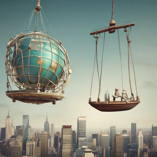 A pendulum representing net foreign assets oscillating between creditors and debtors, symbolizing the economic implications for trade and capital flows