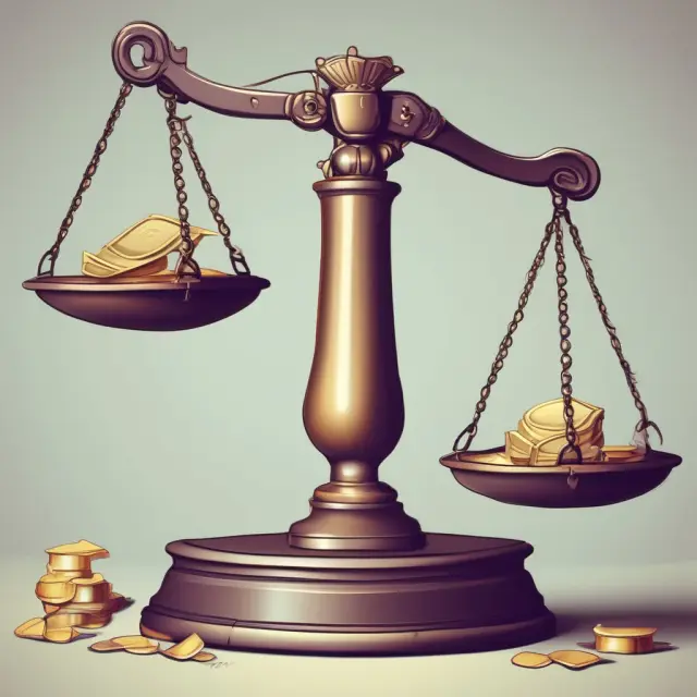 Balanced scales holding currency and revenue, representing the profit margin ratio