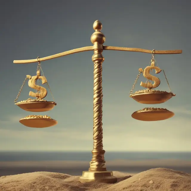 A golden seesaw with net interest rates from high and low yielding currencies balancing the scale