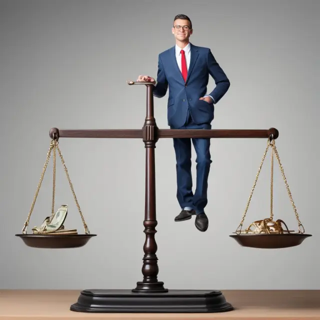 Banker carefully balances a scale with customers on one side and investment opportunities on the other, illustrating strategies for managing net interest rate spreads