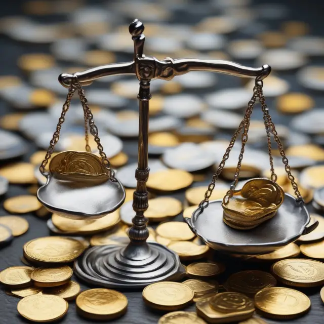 Golden scales with one side weighed down by coins representing net internal rate of return and the other side holding silver coins for external rates of return
